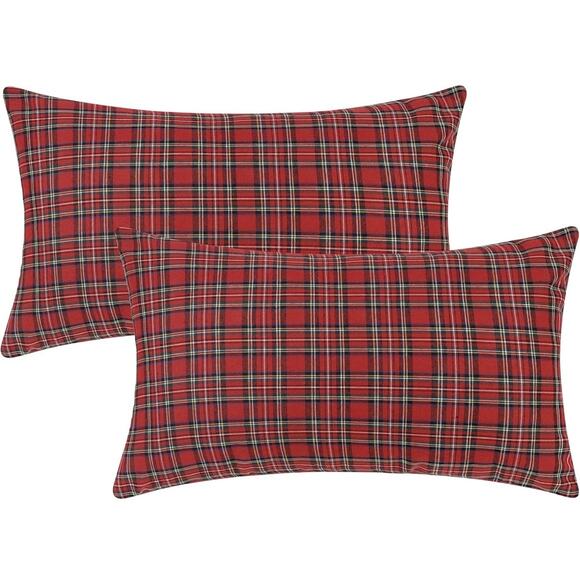 NWT Set of Two 12x20” Red Plaid Pillow Covers - Picture 2 of 6